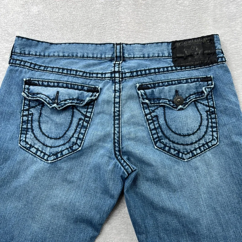 True Religion Ricky Super‎ T Jeans Size 44 Blue Mens Black Contrast Stitch USA